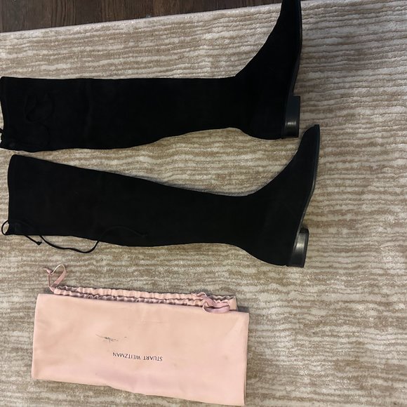 STUART WEITZMAN LONG BLACK VELVET BOOTS - Picture 1 of 3
